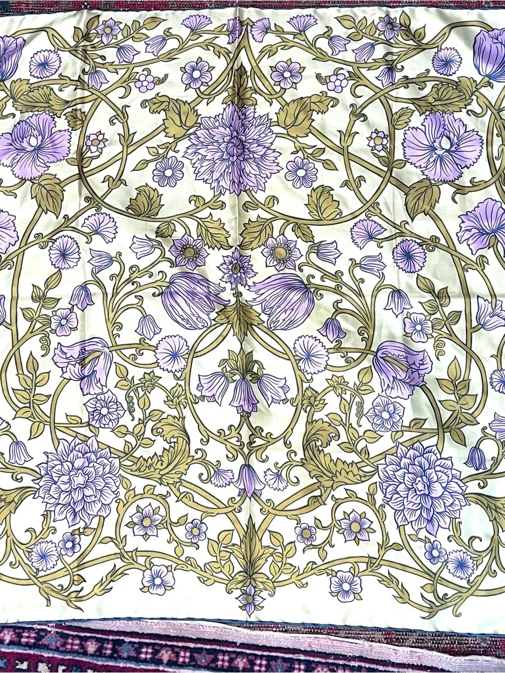 Vintage Richard Allan London Silk Scarf Purple Floral Scroll Made in England